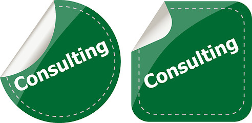 Image showing consulting word on stickers button set, label, business concept