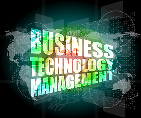 Image showing business technology management words on touch screen interface