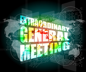 Image showing extraordinary general meeting word on digital touch screen