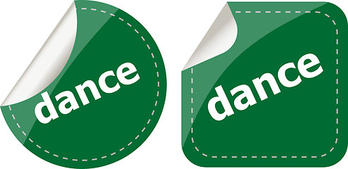 Image showing dance word on stickers web button set, label, icon