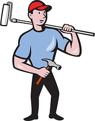 Image showing House Painter Holding Paint Roller Cartoon