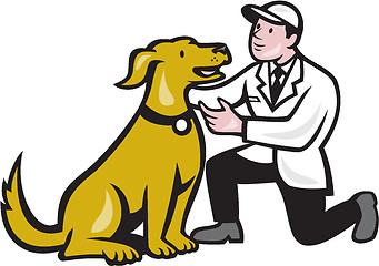 Image showing Veterinarian Vet Kneeling With Pet Dog Cartoon