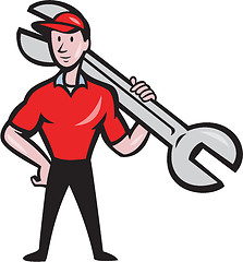 Image showing Mechanic Hold Spanner On Shoulder Cartoon