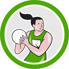 Image showing Netball Player Catching Ball Circle Cartoon