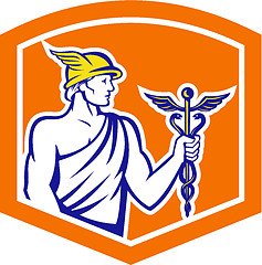 Image showing Mercury Holding Caduceus Staff Shield Retro