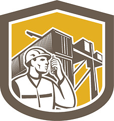 Image showing Dock Worker on Phone Container Yard Shield