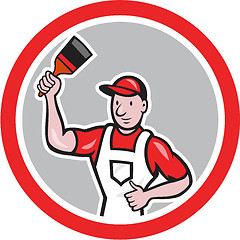 Image showing House Painter Holding Paintbrush Circle Cartoon