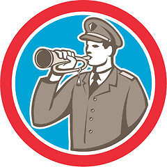 Image showing Soldier Blowing Bugle Circle Retro