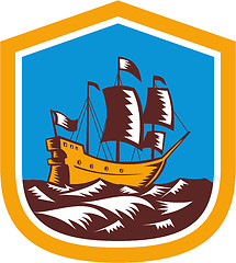 Image showing Sailing Ship Galleon Crest Retro Woodcut