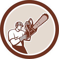 Image showing Lumberjack Tree Surgeon Arborist Chainsaw Circle Retro