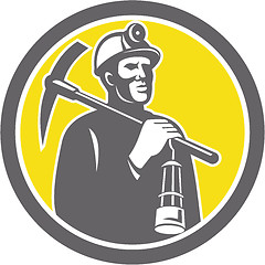 Image showing Coal Miner Hardhat With Pick Axe Lamp Front Circle