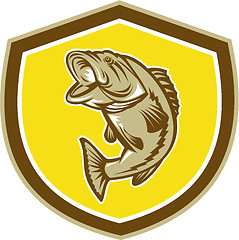 Image showing Largemouth Bass Jumping Shield Retro