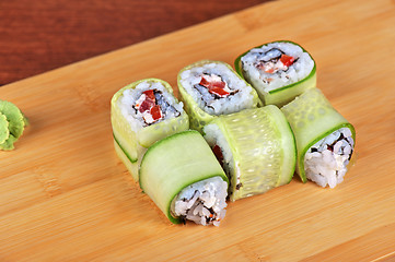 Image showing cucumber sushi rolls