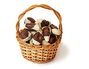 Image showing Chocolates in a wattled basket on a white background.