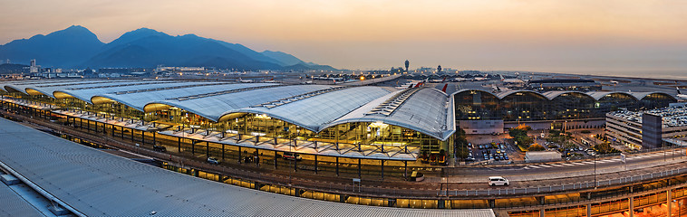 Image showing hong kong international airport sunset