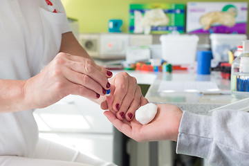 Image showing Blood type testing by prick test.