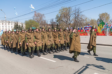 Image showing Military force uniform soldier row march