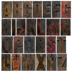 Image showing alphabet in old dark wood type