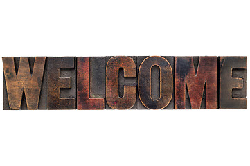 Image showing welcome word in wood type