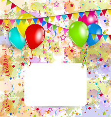 Image showing Modern birthday greeting card with balloons and confetti 