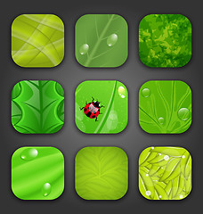 Image showing Ecologic backgrounds with leaves texture for the app icons