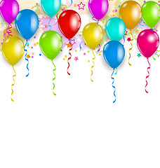 Image showing Set party balloons, confetti with space for text