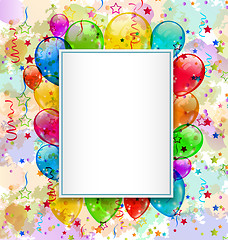 Image showing Birthday card with balloons and confetti