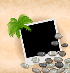 Image showing Photo frame background with stones and palm 