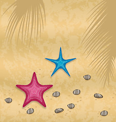 Image showing Sand background with starfishes and pebble stones