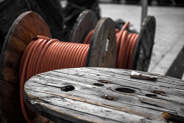 Image showing Electrical wires on wooden spool