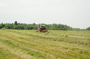 Image showing field work equipment tractor hay shaker work 