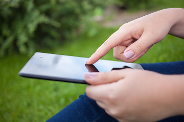 Image showing Woman using digital tablet PC