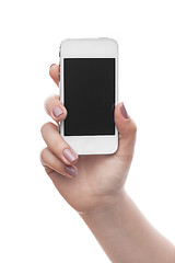 Image showing Woman hold cellphone on white