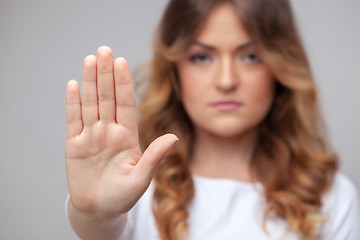 Image showing female hand stop sign