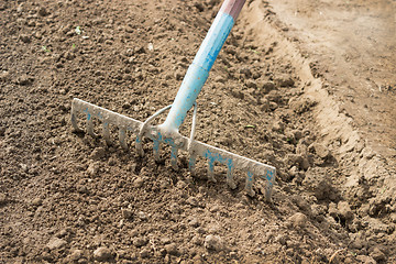 Image showing Rake harrow tillage before planting seeds