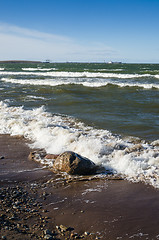 Image showing Sea waves lapping on the shore. Baltic Sea.