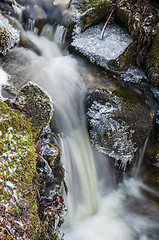 Image showing Small creek with a waterfall close up