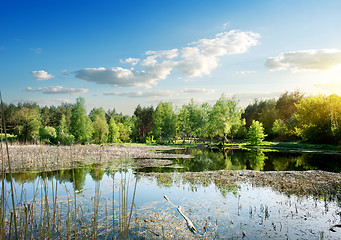 Image showing Wide river at sunrise