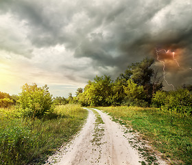 Image showing Country road and thunderstorm