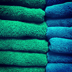 Image showing Green and blue towels