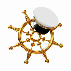 Image showing Marine cap on gold marine steering wheel 