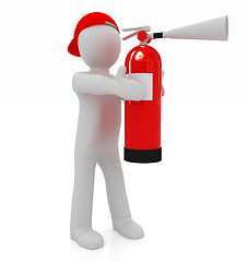 Image showing 3d man with red fire extinguisher 