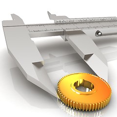 Image showing Vernier caliper measures the cogwheel 