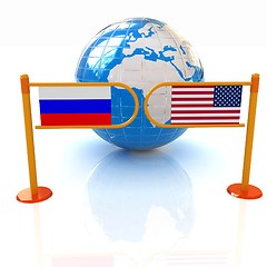 Image showing Three-dimensional image of the turnstile and flags of USA and Ru