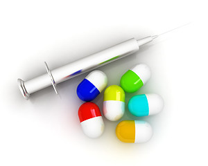 Image showing Pills and syringe 