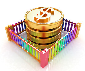 Image showing Dollar coin in closed colorfull fence concept illustration 