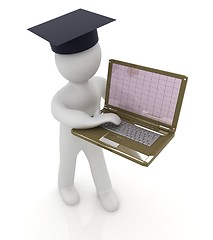 Image showing 3d man in graduation hat with laptop 
