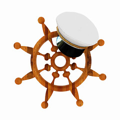 Image showing Marine cap on wood marine steering wheel 