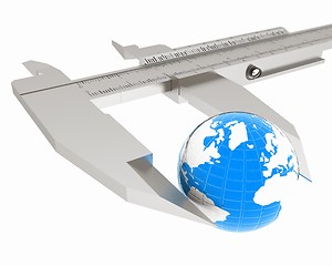 Image showing Vernier caliper measures the Earth. Global 3d concept 