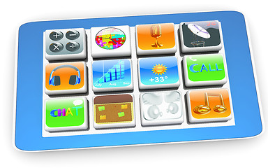 Image showing Touchscreen Smart Phone with Cloud of Media Application Icons 